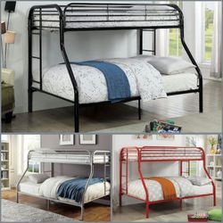 Twin full size black Metal Bunkbed with orthopedic mattress