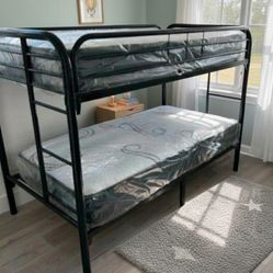 Twin Over Twin METAL BUNK Bed Frame With Mattress Included New BUNK Litera Nueva 