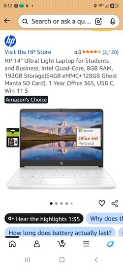 HP 14" Ultral Light Laptop