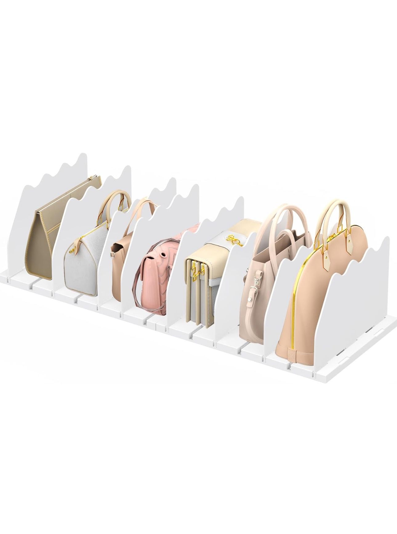 Ronlap Purse Storage Organizer for Closet, White Closet Bag Storage Dividers Rack Shelf Purse Dividers for Closet Organization Handbag Separators Clos