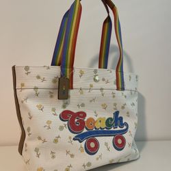 Coach C4099 Canvas Pride Roller Skate Tote Bag Beige NEW