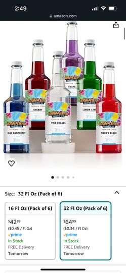 Hawaiian Shaved Ice 6 Pack 32oz Syrup