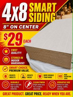 Smart siding 4x8 sheet 8" oc $29