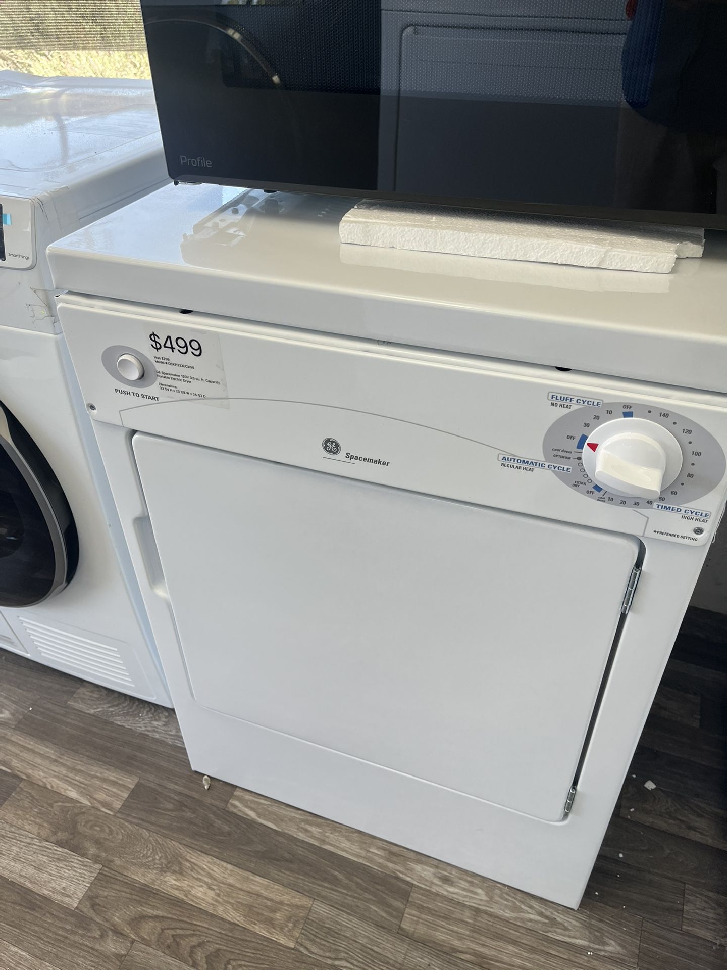 $499 GE SpaceMaker 120V 3.8 Cu Ft Capacity Portable Electric Dryer, 1 Yr Warranty