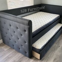 Twin Twin Size Charcoal Daybed With Orthopedic Mattress