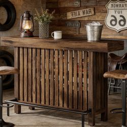 New assembled Bar Table with Footrest, 63 Inches Modern Home Bar Unit with 2-Tier Storage, 42" H Counter Height Pub Table for Kitchen Island, Living R