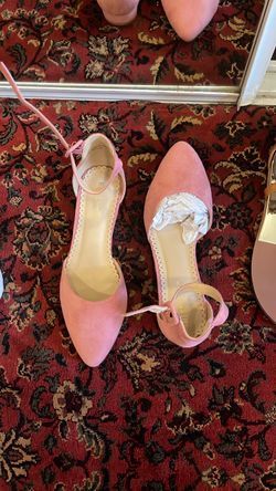 Pink Suede Pointed-Toe Ankle Strap Flats
