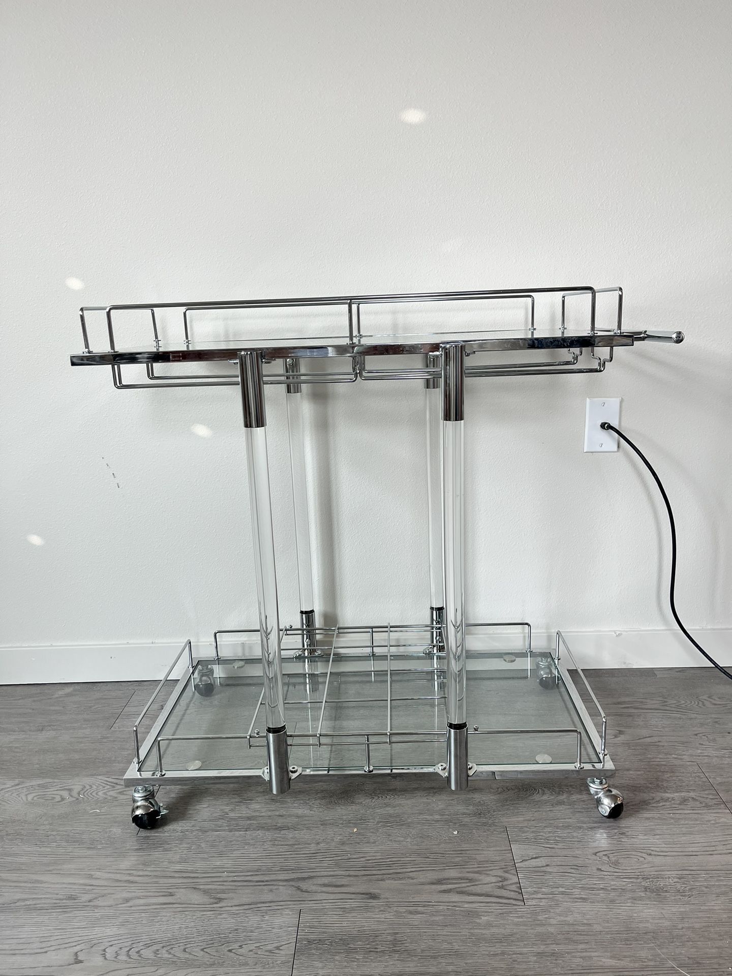 glass and chrome bar cart