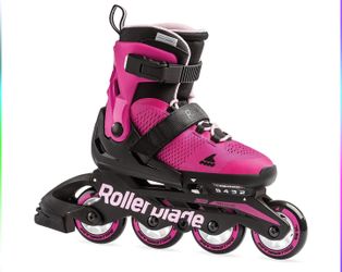 Rollerblade Microblade Girl's Adjustable Fitness Inline Skate, Pink and Bubble Gum, Junior, Youth Performance Inline Skates(2700)