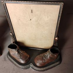 Unique 1940s bronze shoes and bronze picture frame