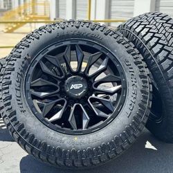 20" Wheels 20x9 8x180 Rims Tires Dodge RAM 2500 3500 Chevy Silverado Chevrolet Denali GMC Sierra HD 3500HD 2500HD LT275/65R20 All-Terrain