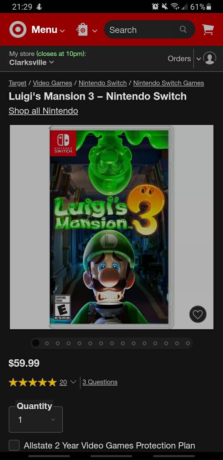 Nintendo Switch Game Luigi's Mansion 3