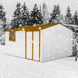 Metal garden sheds 10ftx12ft outdoor storage sheds white+yellow with window