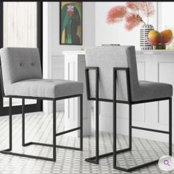 Privy Black Stainless Steel Upholstered Counter Stool (Set of 2)