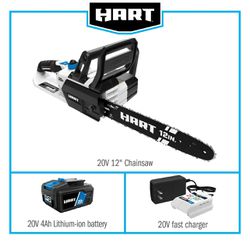 HART 20-Volt 12-Inch Cordless Chainsaw (1) 20-Volt 4.0Ah Lithium-Ion Battery