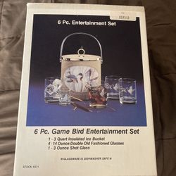 New Gorgeous Vintage 6 Pieces Norman R. Wamer Bar Ice Bucket Game Bird Entertainment Set in Box