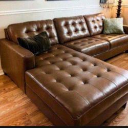 [OM] 🟪 Only $45 initial then take it home 🏡 Brand New Baskove Real Leather 2 Piece Sectional With Chaise 