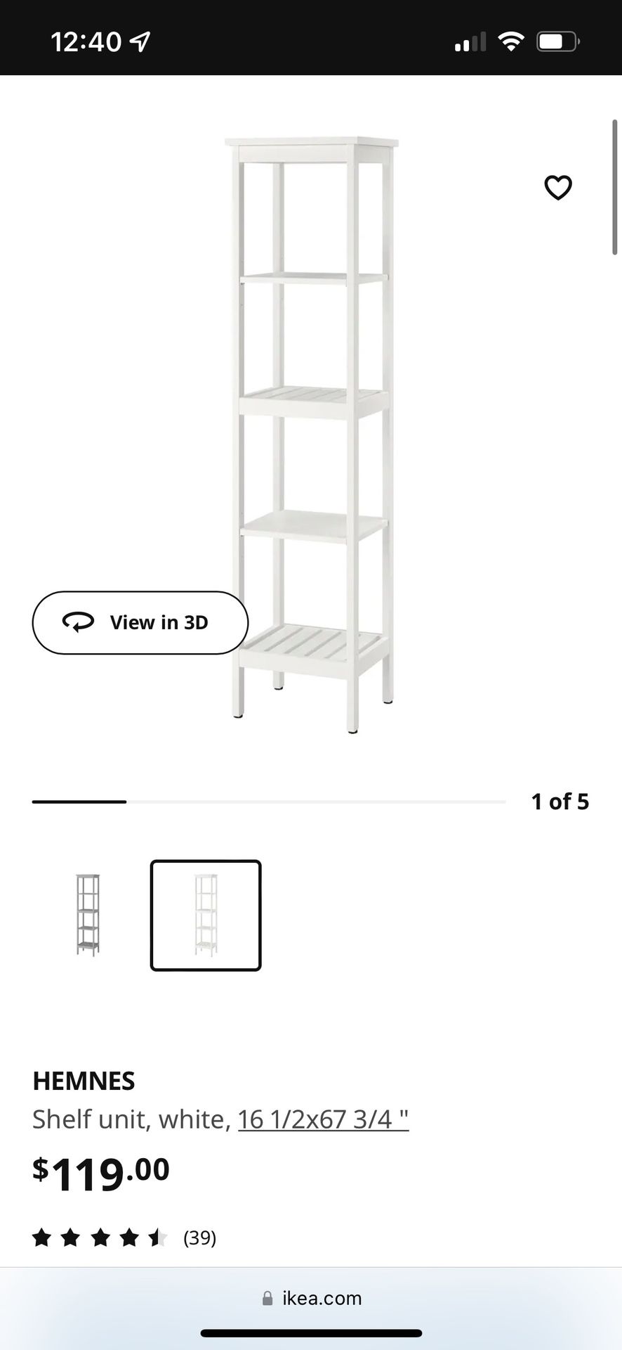 HEMNES Shelf unit, white, 16 1/2x67 3/4 - IKEA