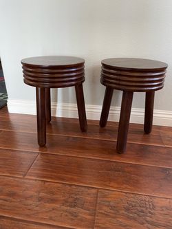 Pair of Dark Wood Tripod Stools