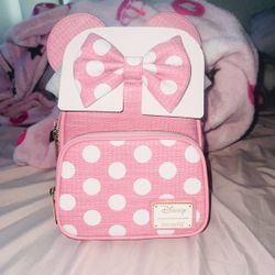 Loungefly Disney Minnie Mouse Pink Polka Dot Convertible Crossbody Bag