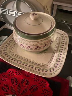 Ceramic Lidded Tureen with Serving Platter