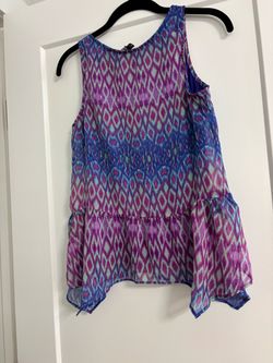 Sleeveless Purple & Blue Ikat Print Tiered Tank Top