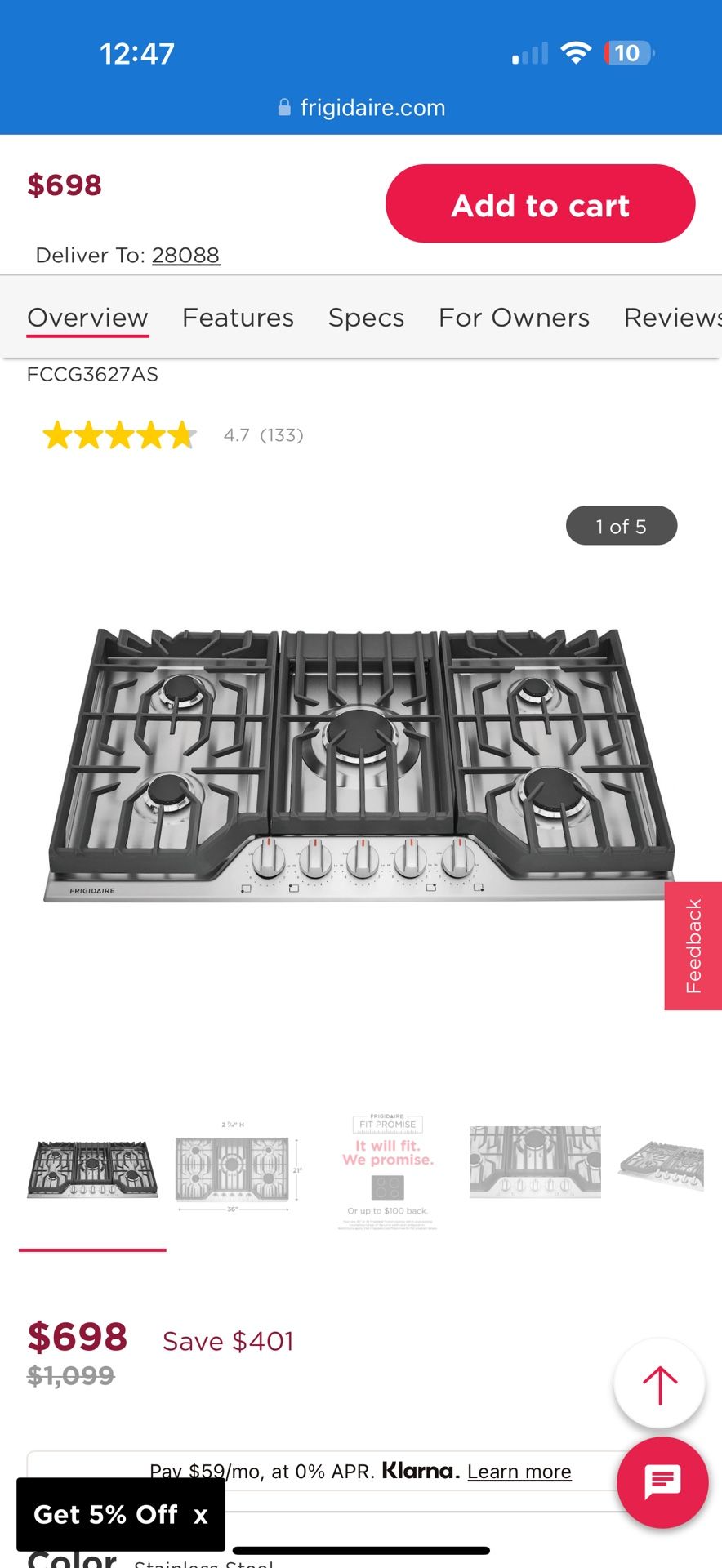 Frigidaire Gas Cooktop