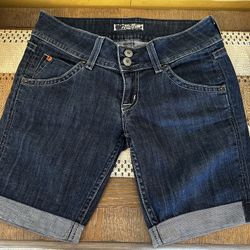 Hudson Womens Cuffed Shorts 26 Blue Dark Wash Flap Pockets Bermuda