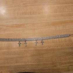 Rhinestone Choker Necklace with Crosses