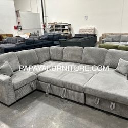 New! Large Sectional Sofa Bed, Sectional, U-shaped Couch, Sofabed, Sleeper Sofa, Large Sofa Bed, Pull-out Bed Couch, Corduroy Sectional, Grey Couch