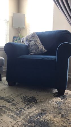 Chair:  Comfortable Cozy Designer Navy wood feet