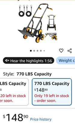 Stair Climbing Dolly, Upgraded Heavy-Duty Stair Climber Hand Truck 770 Lbs Capacity, Foldable Cart for Stairs with 13.8" x 11.6" Nose Plate, 6 Wheels 