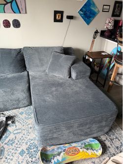 Like New: JOIVI 106" Gray Corduroy Sectional Sofa / Cloud Couch - $700