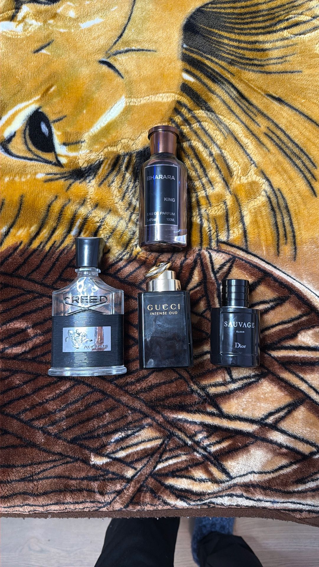 Cologne Creed, Dior Sauvage Elixer, Gucci Intense Oud, Bhara