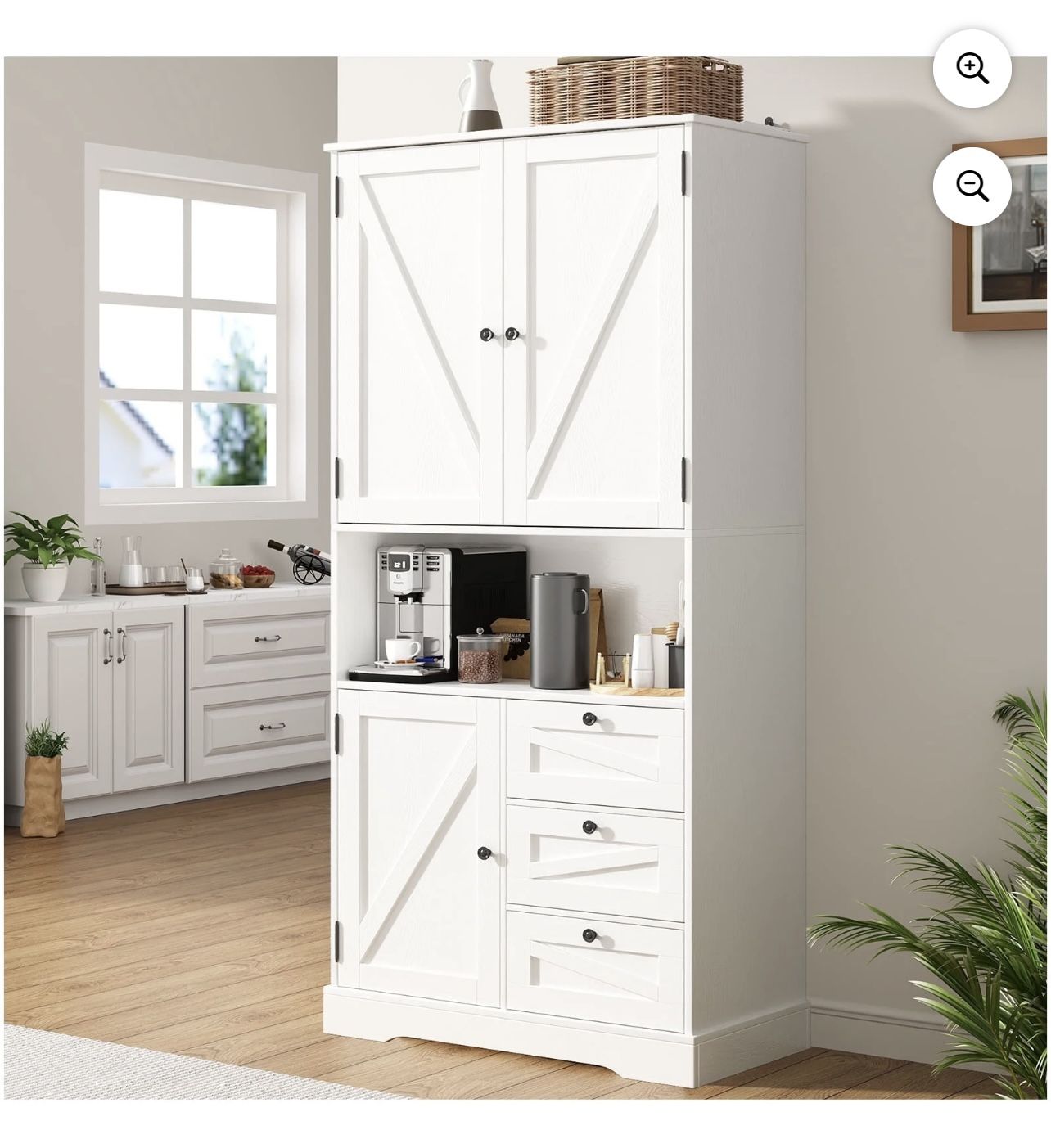 Kitchen Pantry Storage Cabinet white 72 h,Farmhouse Storage Cabinet With Doors and Shelves, 70" Tall Pantry Rustic Wood Cupboard for Kitchen Dining Ro