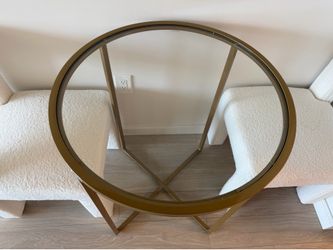 Round Gold Metal and Glass Side Table