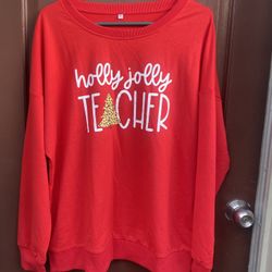 Christmas Holly Jolly Teacher Red Sweatshirt XL