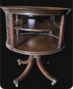 Vintage 1950s Mahogany 2-Tier Drum / Cage Table with Casters