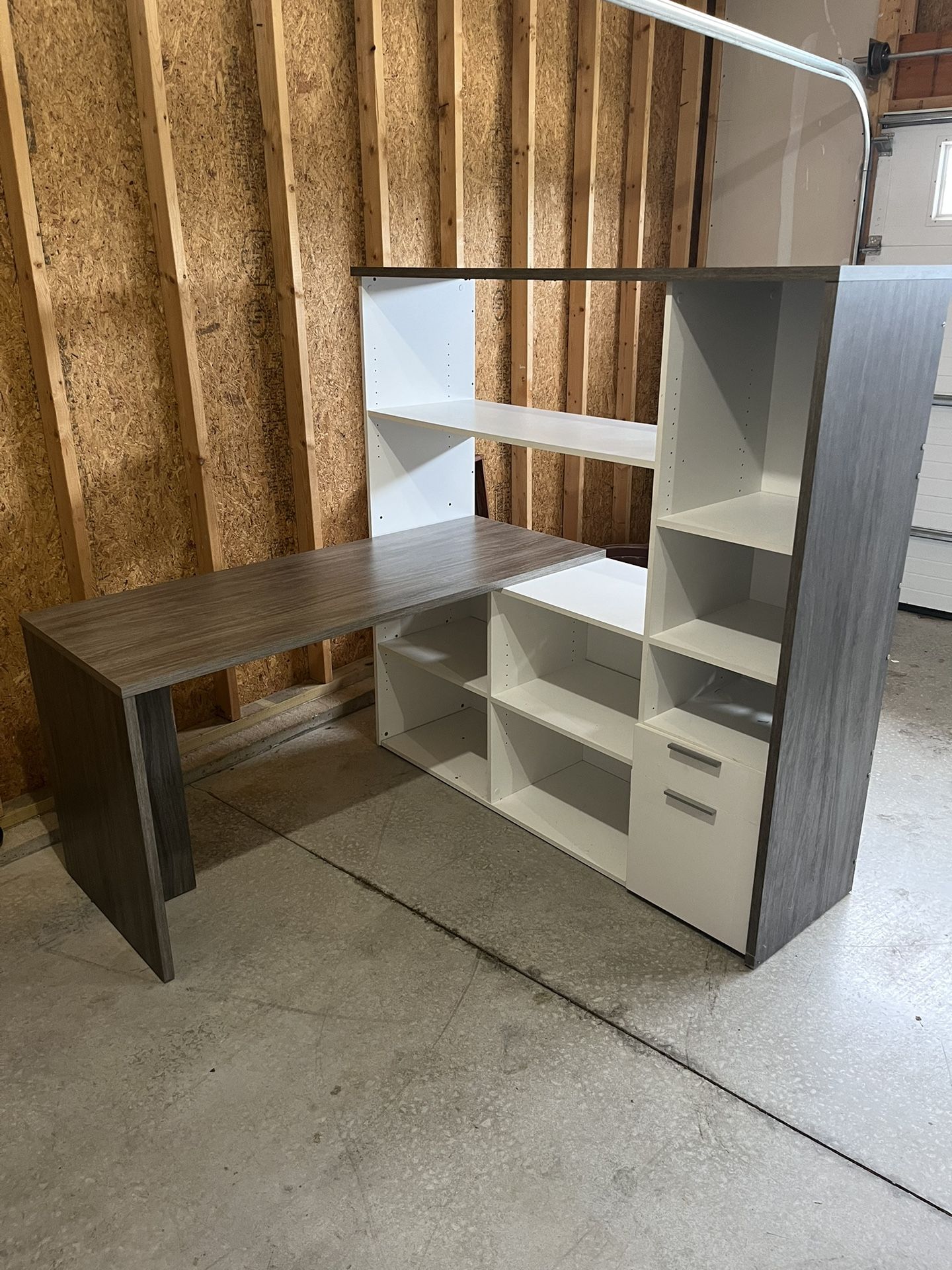 Office desk, white & wood brownish gray