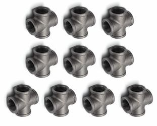 1" 4-Way Cross Fitting Connector, Home TZH Malleable iron Pipe Fittings for Industrial vintage style, Flanges with Threaded Hole for DIY Project/Furni