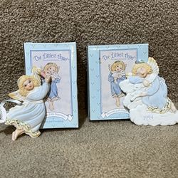 Vintage 1994 Porcelain Angel on Cloud with Lamb Christmas Ornament set of 2