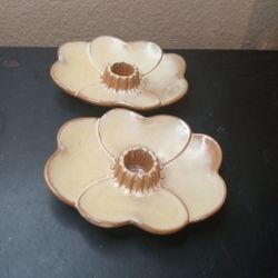 GORGEOUS Pair of Frankoma Pottery 6" Lotus Pad Candle Holders

