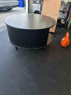 Round Black Coffee Table with Slatted Sides