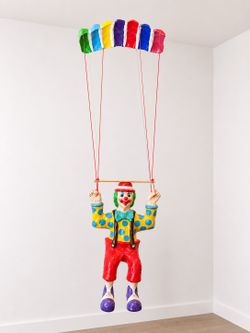 Vintage 1970s Mexican Folk Art Papier-Mâché Parachute Clown - Large 47" Drop From Ceiling