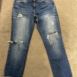 Charlotte Russe slouchy slim Distressed Blue Boyfriend Jeans size 8  Trendy distressed boyfriend jeans. Relaxed fit with rolled cuffs. Perfect for cas