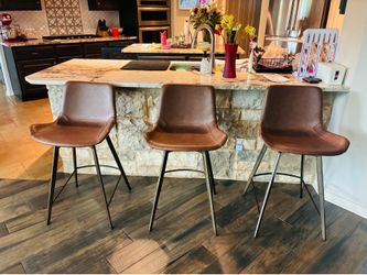 Leather Aged Gold Counter Stools Set