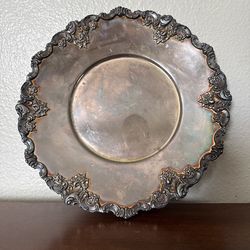 Vintage Wallace Silverplate Serving Tray Ornate Floral Edge Round Platter