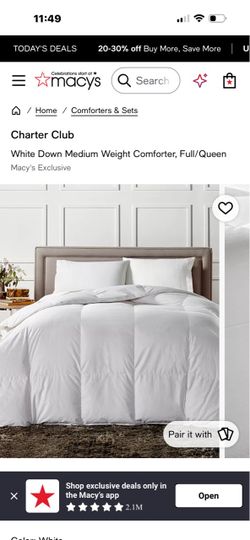 Brand New- Stored in Space Bag Charter Club White Down Medium Weight Comforter, Full/Queen