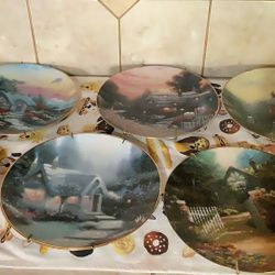  8 Thomas Kinkade Plates With Hangers