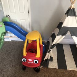 Little Tikes Cozy Coupe, Little Tikes Large Slide & Kids TeePee Tent (Slightly Used)